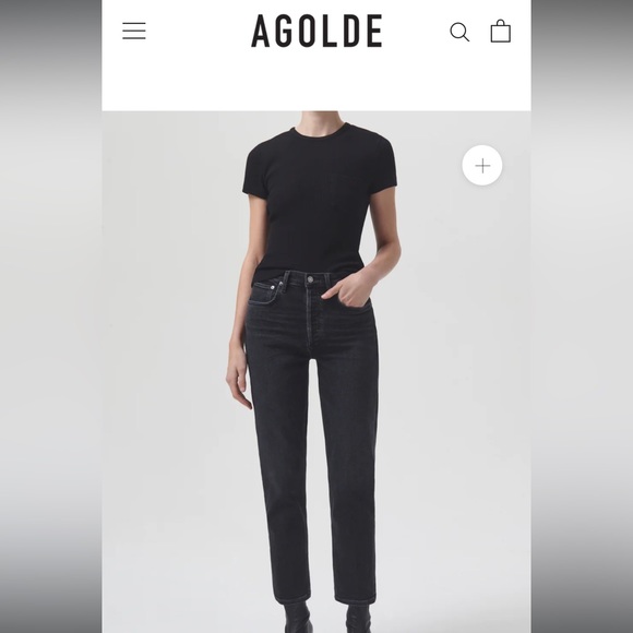 Agolde Riley cropped Jean in washed black, size 27 - Picture 2 of 6